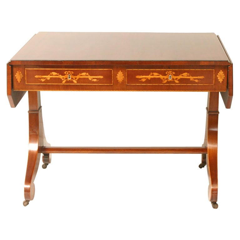European Inlaid Mahogany Neo-Classical Sofa Table, Ca. 1820