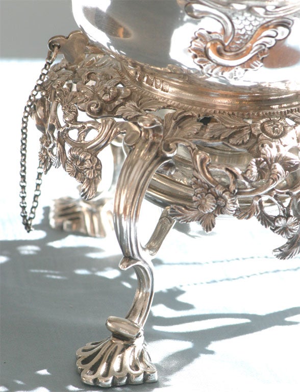 English Sterling Silver Rococo Hot Water Kettle With Stand And Burner 1