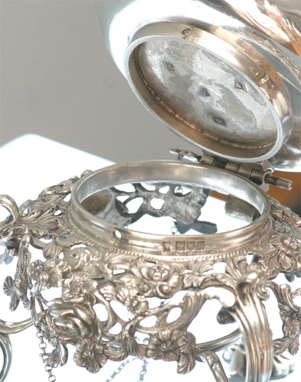 English Sterling Silver Rococo Hot Water Kettle With Stand And Burner 2