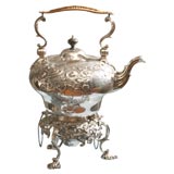 English Sterling Silver Rococo Hot Water Kettle With Stand And Burner