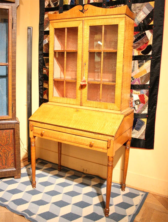 New England Tiger Maple Bureau Bookcase