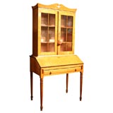 Antique New England Tiger Maple Bureau Bookcase