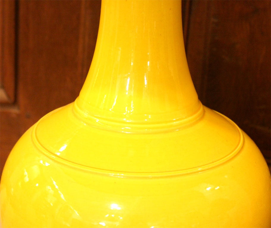 20th Century Chinese Yellow Porcelain Vase Lamp, 19th Century For Sale