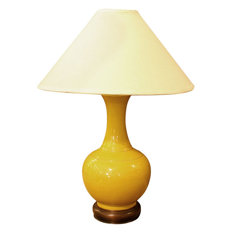 Chinese Yellow Porcelain Vase Lamp, 19th Century For Sale