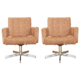 Set of Two Vintage Brown Swivel Chairs