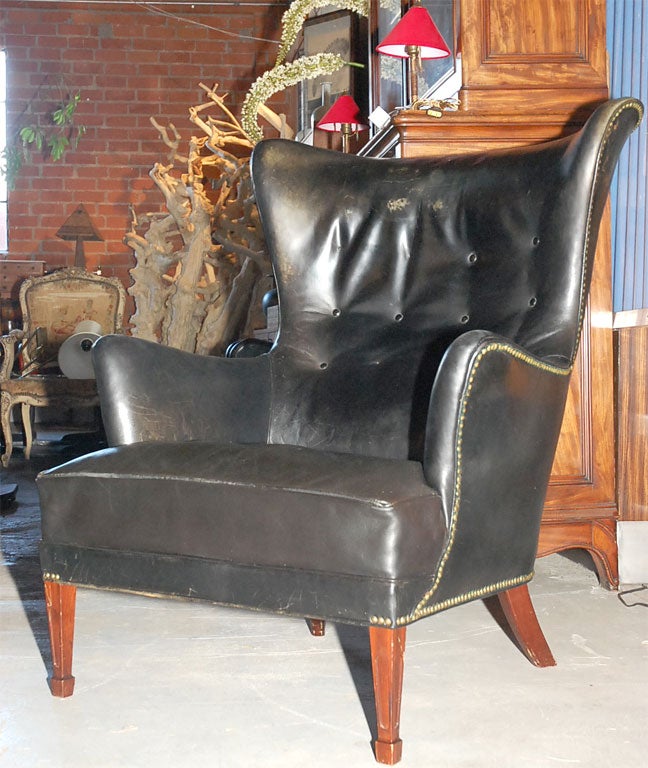 Fritz Henningsen Highback Button Tufted Wing Chair