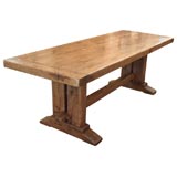 Antique French golden oak trestle table