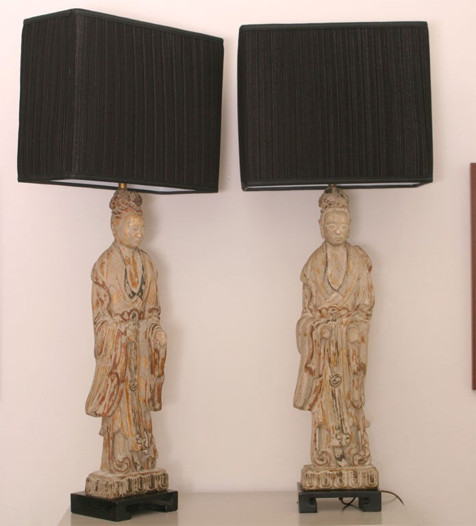 Monumental Pair of Oriental Figural Lamps