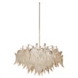 Used Large Chandlier with Hand-Blown Glass Cornucopias