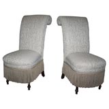 Pair of Napoleon III High Back Slipper Chairs