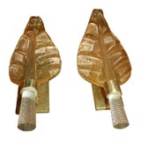 Pair of Large Venetian Murano Glass Leaf Sconces