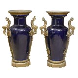 Pair Of Sensational Cobalt Blue Bronze Mounted Urns