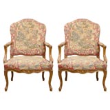 PAIR OF 19th/20thC FRENCH LOUIS XV STYLE NEEDLEPOINT FAUTEILS