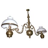 Bronze baroque style two light billiard chandelier