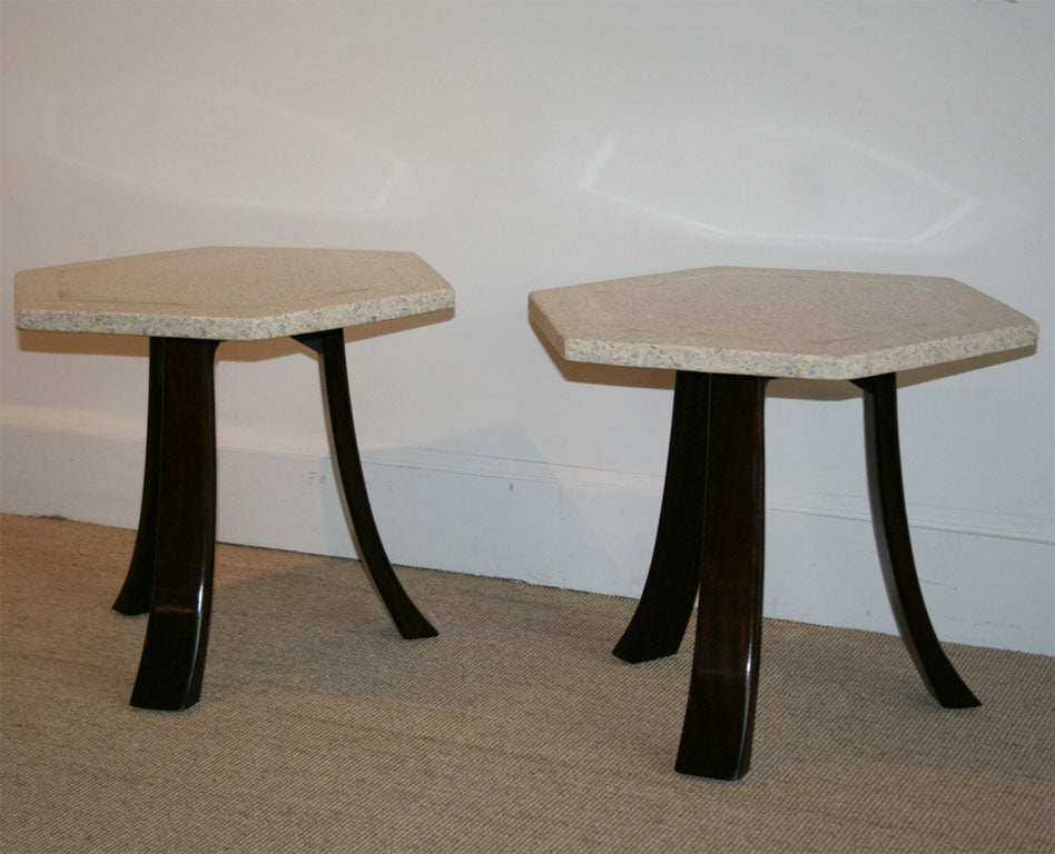 Pair of Harvey Probber Hexagonal Travertine Topped Side Tables.