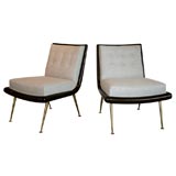 A Pair of Gibbings Brass Legged Upholstered Chairs.
