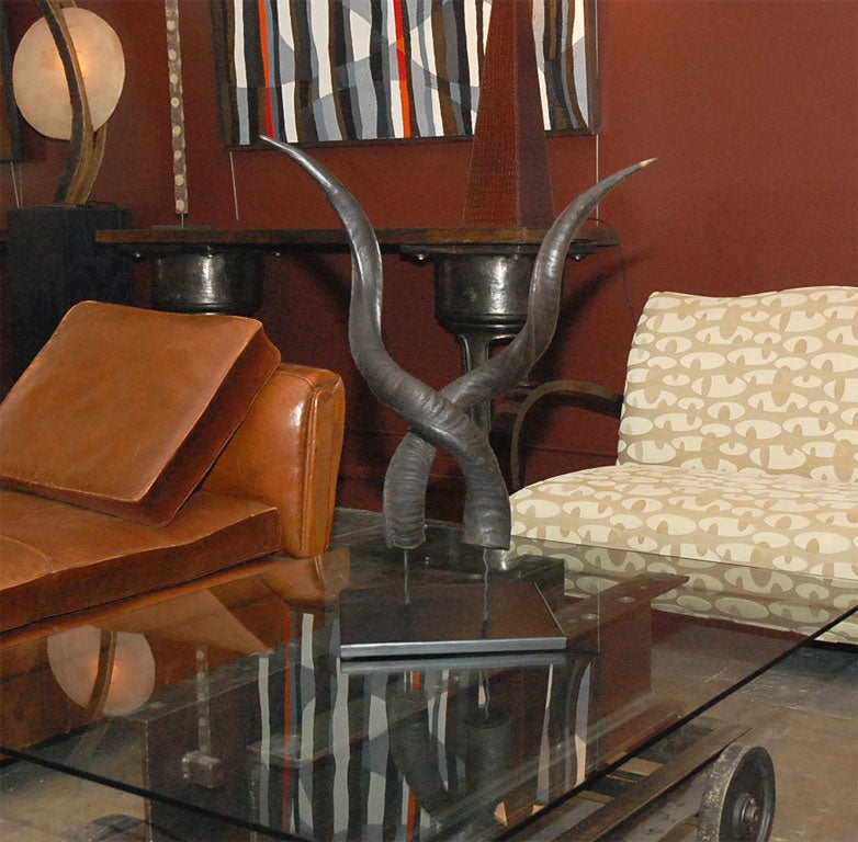 Pair of Impala Horns on steel base