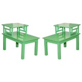 Pair of Green 2-Tier Step End Tables