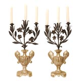 Pair 18th C. Silver Giltwood Pricket Candleabra