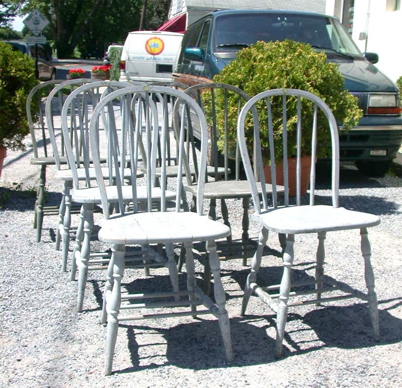 PAINTED WINDSOR CHAIRS.( SEVERAL DIFFERENT SHADES OF GREY)