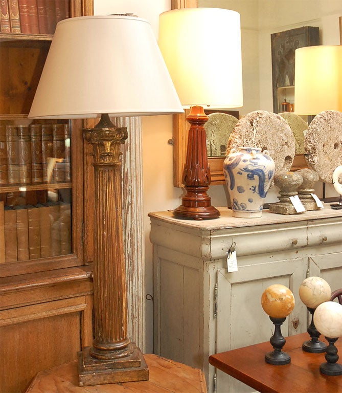 Early 19th Century Tall Giltwood Column as Lamp In Good Condition In Los Angeles, CA