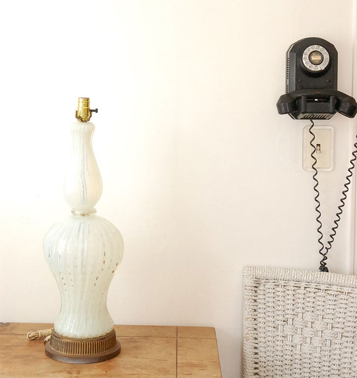 White Murano Lamp on Wood Base