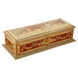 C. 1900 Wood Box with Ornate Tin Panels and Velvet Trim