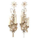 Unusual Mirrored Stem and Silvery Leaf Sconces