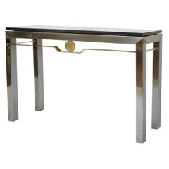 French Console in Stainless Steel, Brass and Marble French Console in Stainless Steel, Brass and Marble