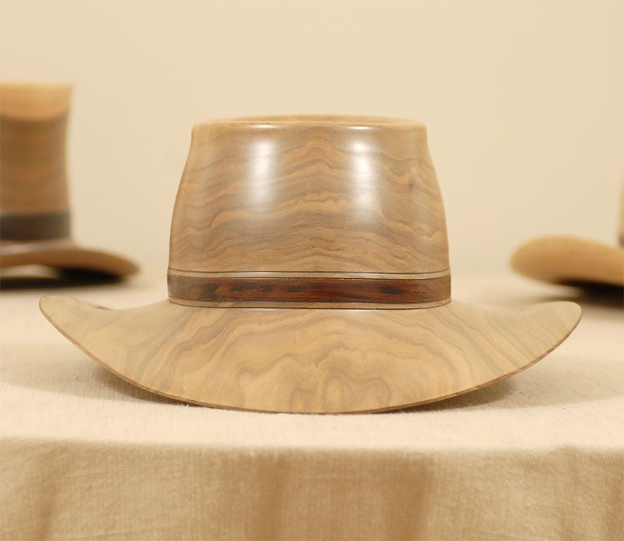 Contemporary Set of Three Life-Sized Turned Wood Hats by Chris Ramsey