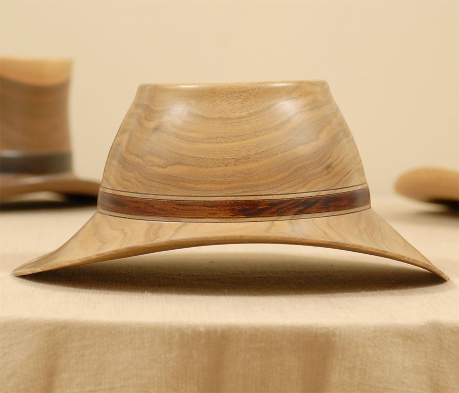 Set of Three Life-Sized Turned Wood Hats by Chris Ramsey 1