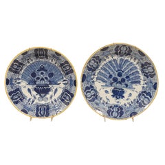 A matched pair of Large18th Century Dutch Delft "Peacock" Plates