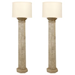 Pair of HUGE antique painted column lamps