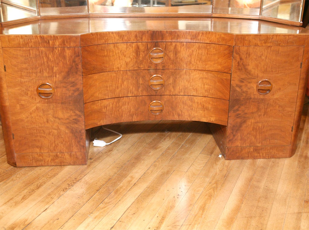 American Burl Veneer Vanity with 5 Part Mirror.