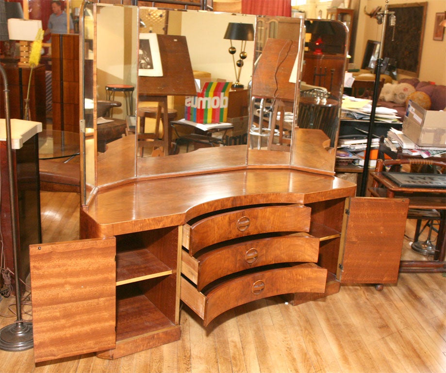 Burl Veneer Vanity with 5 Part Mirror. 1