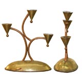 Pair of Mexican Copper and Brass Candlesticks