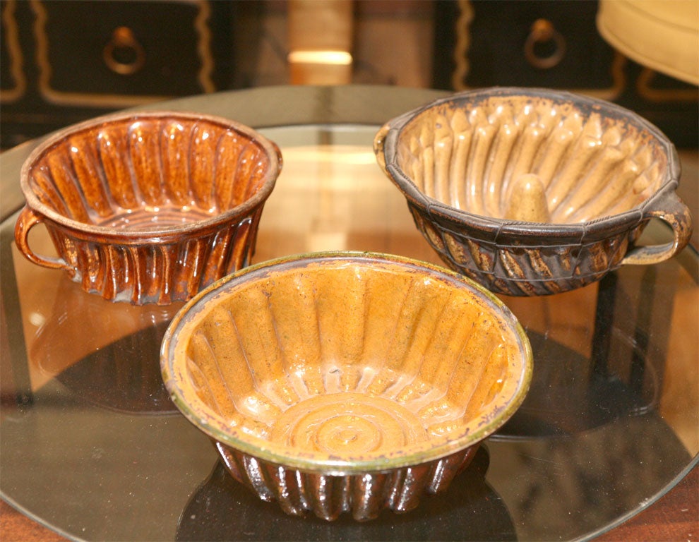 Three YellowWare and Redware Bunt Molds