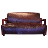 Chinese Deco Sofa Upholstered in Chocolate Ponyhide