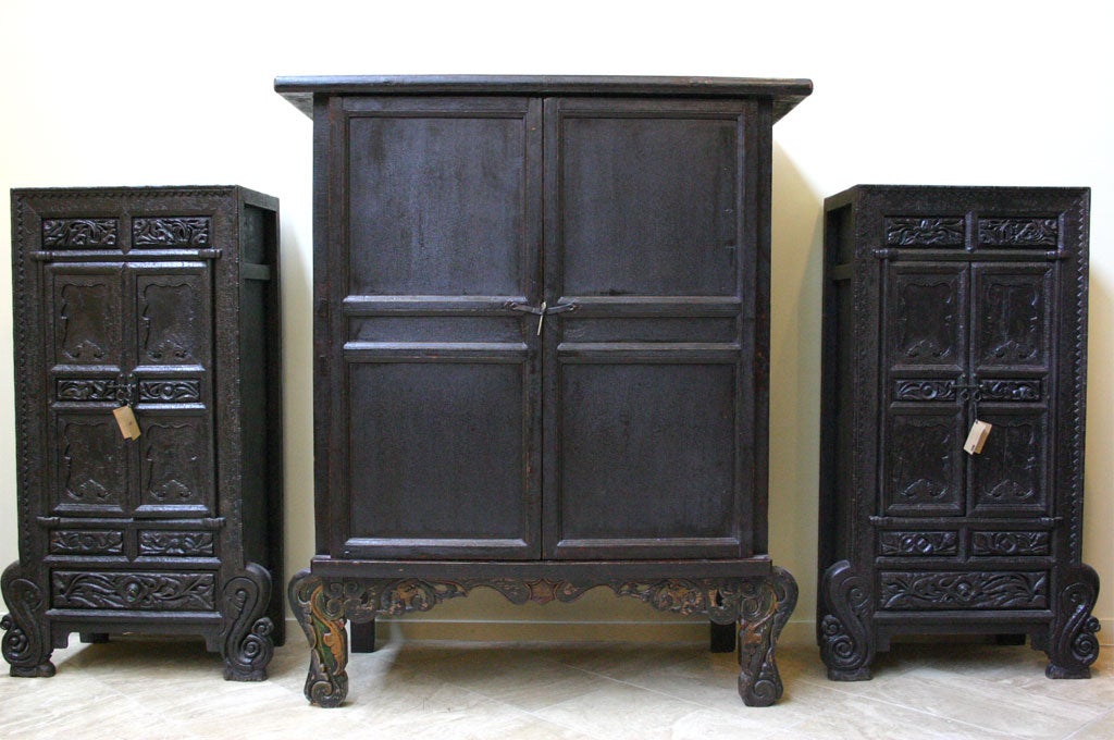 Official's Robe Chest and Pair of Cabinets with Cabriole Legs