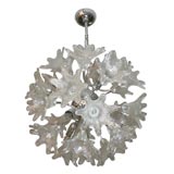 Murano starburst chromed metal chandelier with flower crystals.