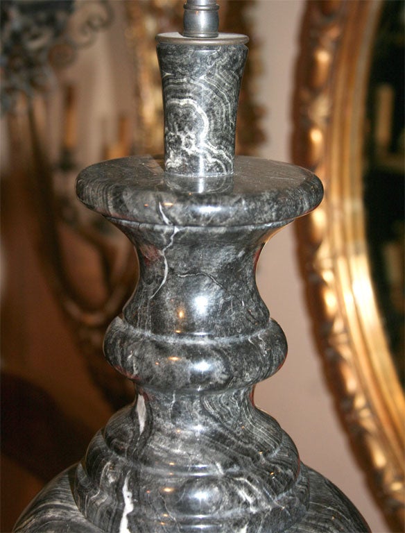 Pair of Italian Black Marble Lamps For Sale 4
