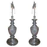 Pair of Italian Black Marble Lamps