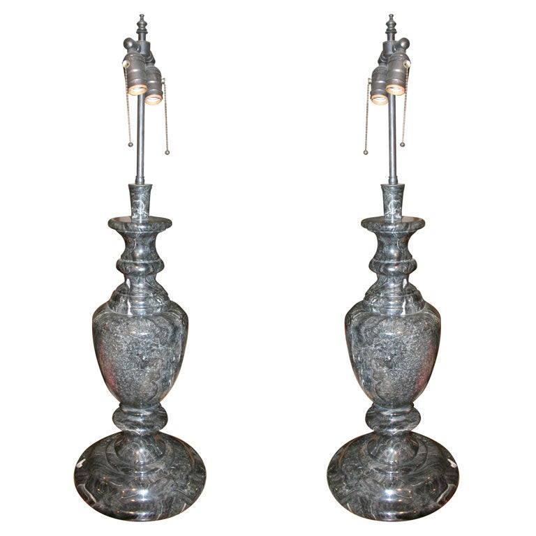 Pair of Italian Black Marble Lamps For Sale