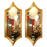 Very Glam Pair of Antiqued Gold Framed Mirrors