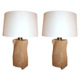 Pair of Biomorphic Wooden Lamps