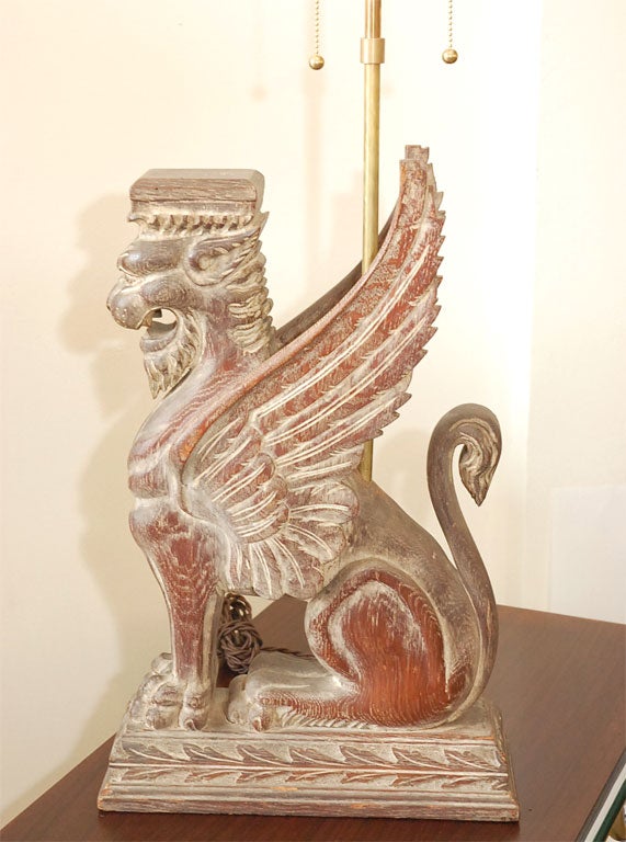 Large Italian Carved Griffin Lamp 1