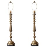 Antique Pr Tall Brass Table Lamps