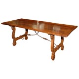 French Walnut Table with Iron Stretchers (reference # PAR24)