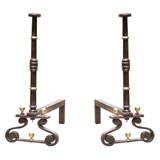 Pair of Exceptional Iron and Brass Chenets