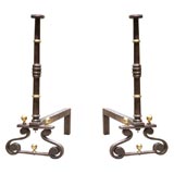 Pair of Exceptional Iron and Brass Chenets